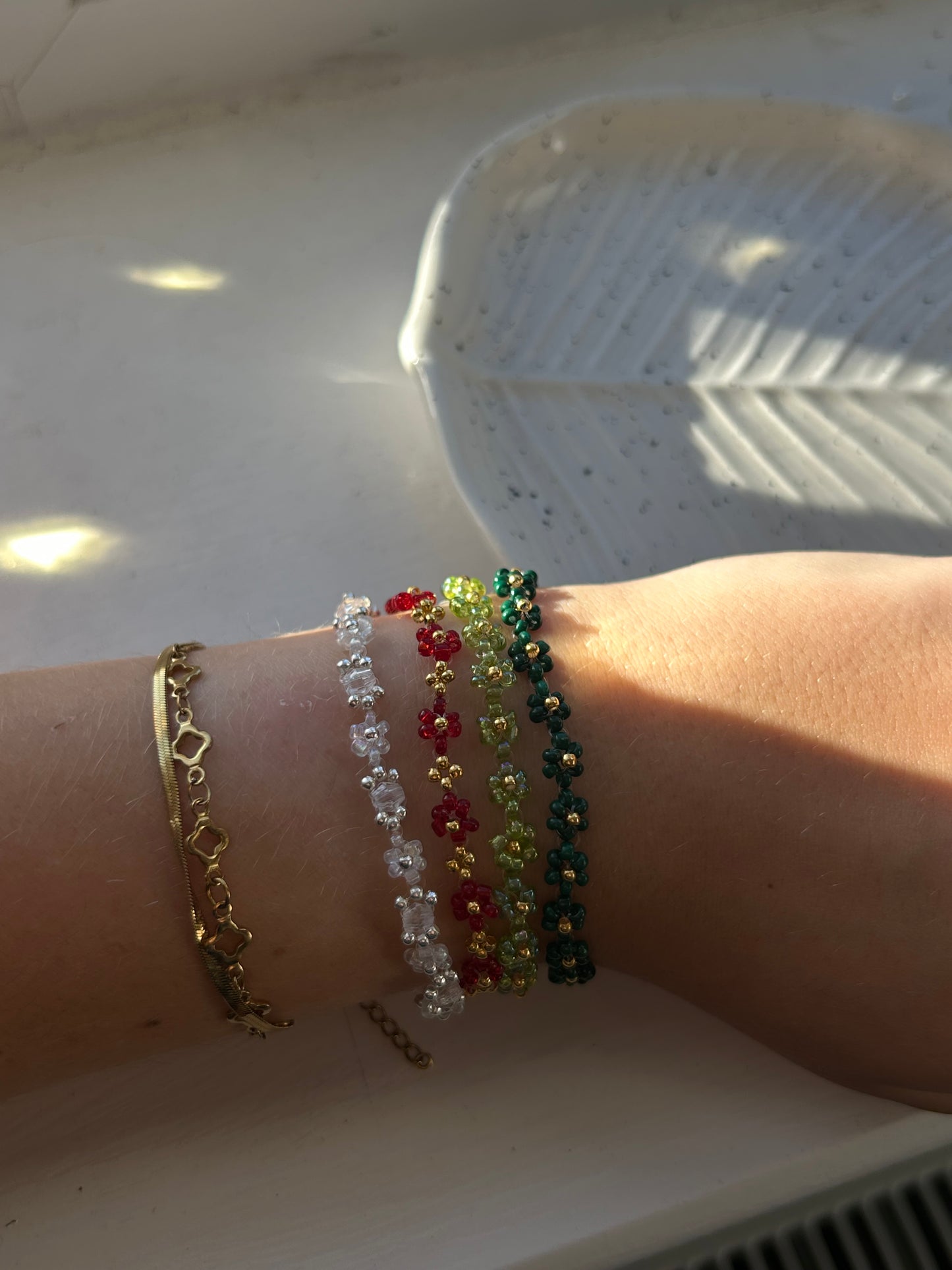 red & gold flower bracelet