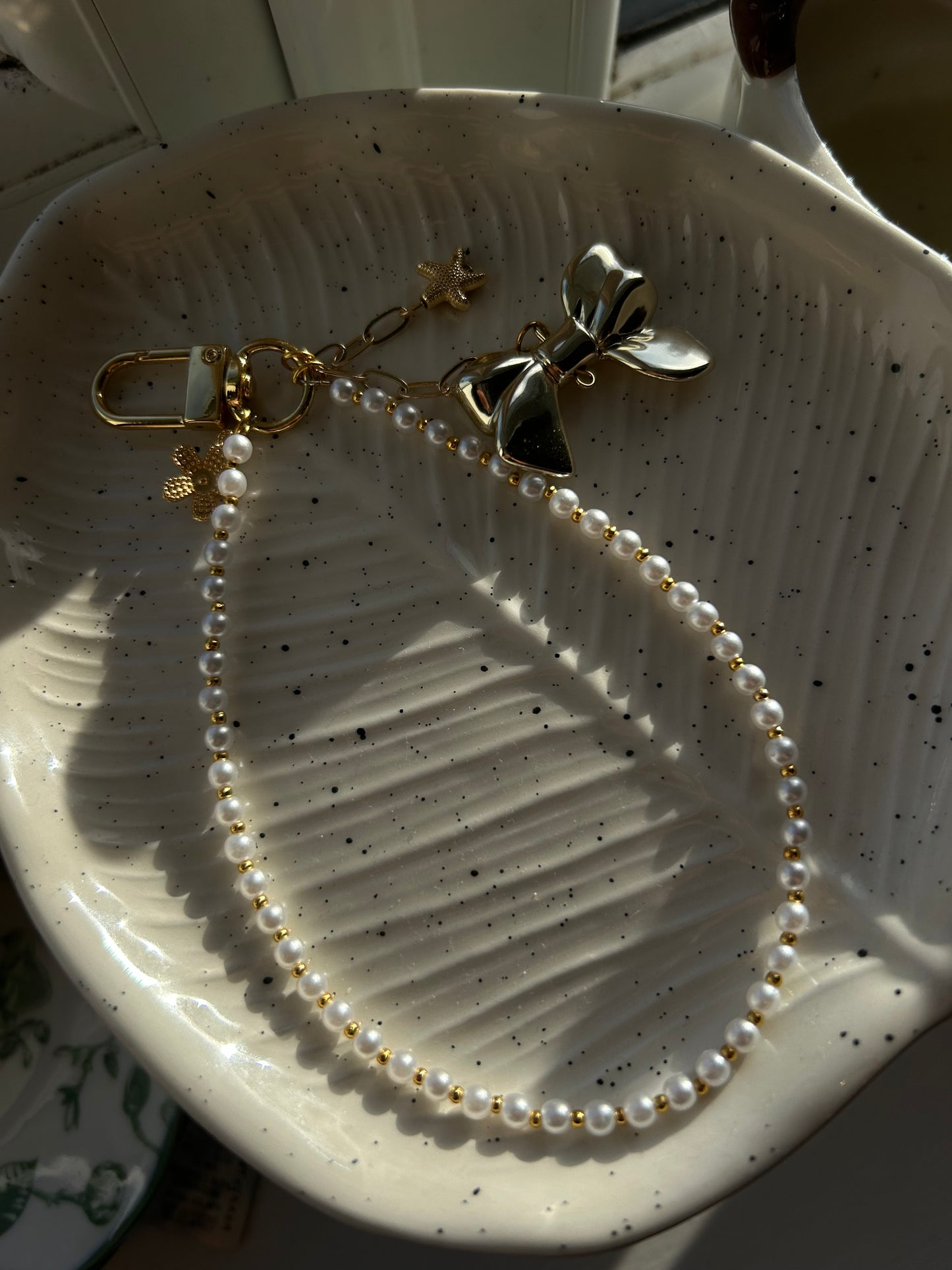 beaded gold key chain