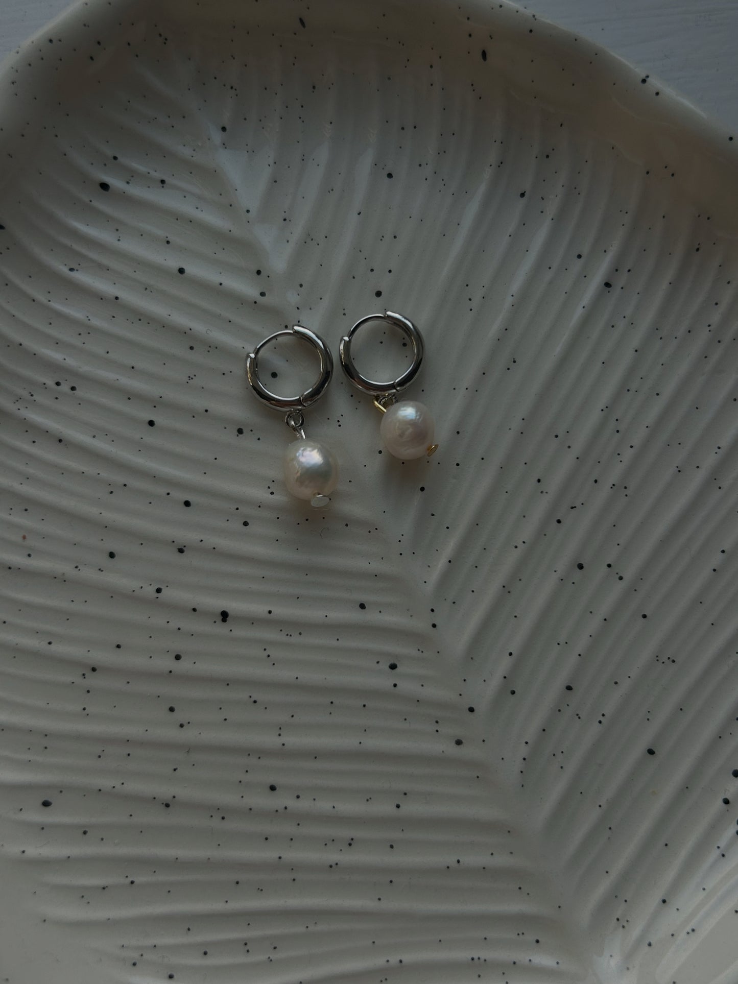 dropped pearl earrings in silver