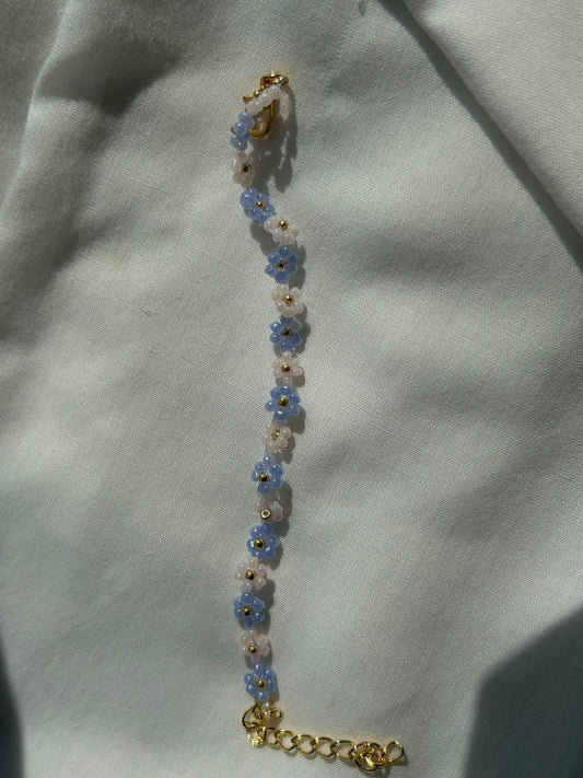 white and blue daisy chain bracelet