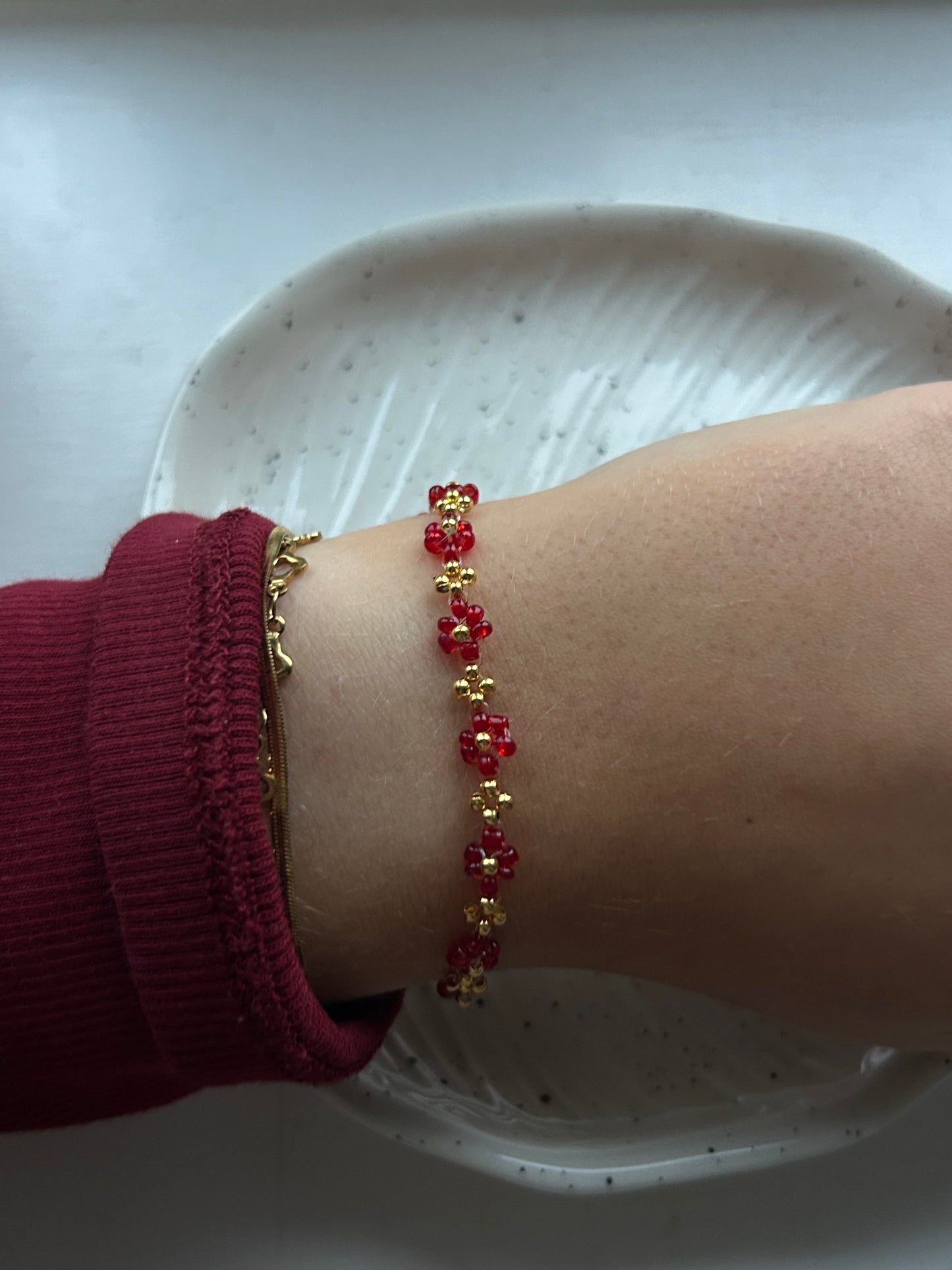 red & gold flower bracelet