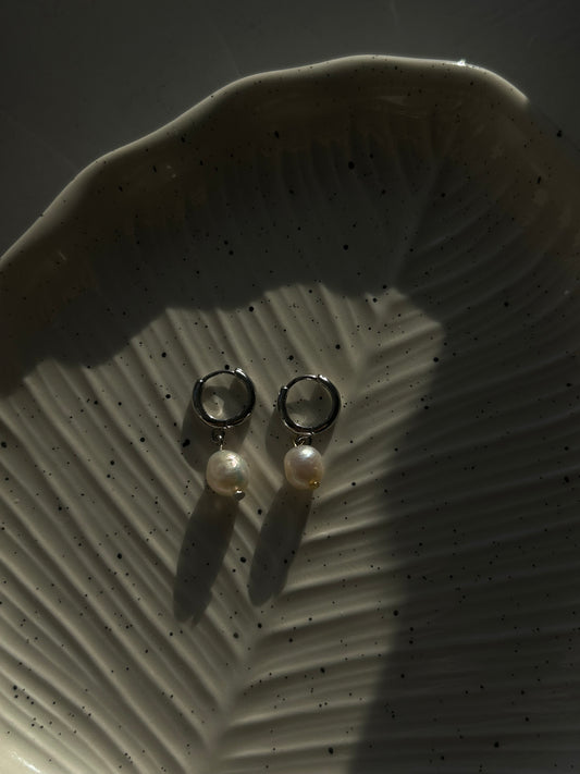 dropped pearl earrings in silver