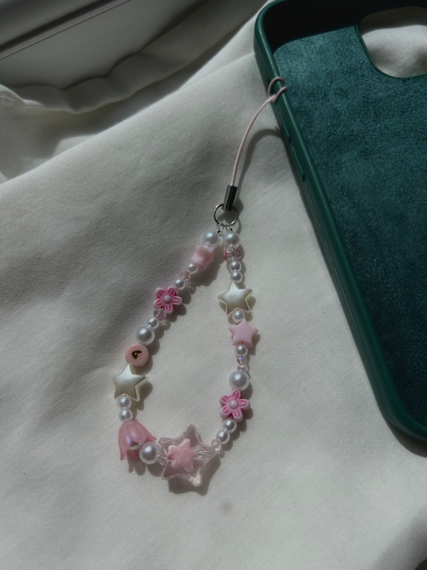 Pink and pearl phone charm 🤍🩷