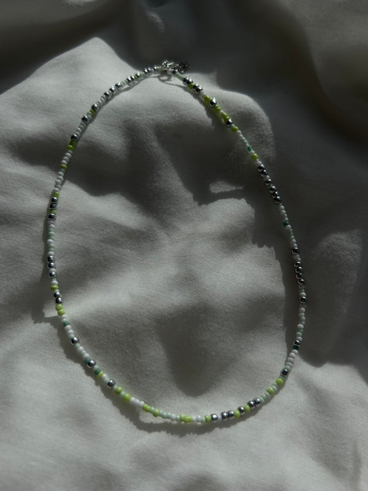 green and silver beaded necklace 🩶💚