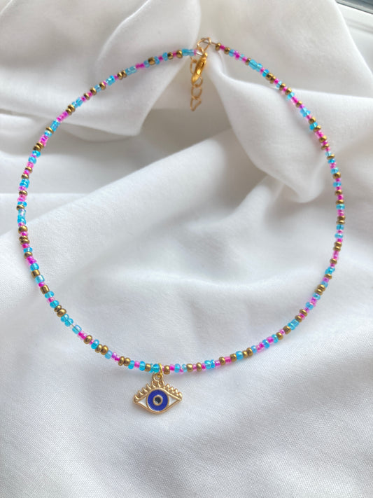 Multicoloured beaded necklace.