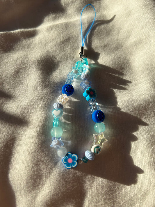 Blue beaded phone charm