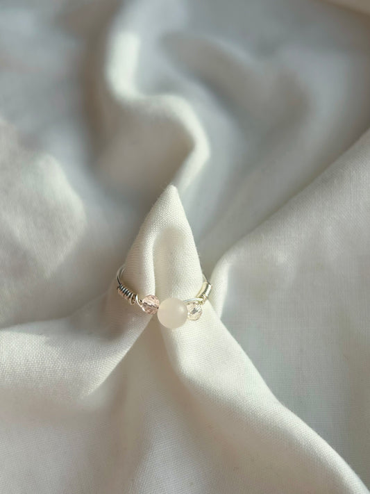 Pink crystal beaded ring