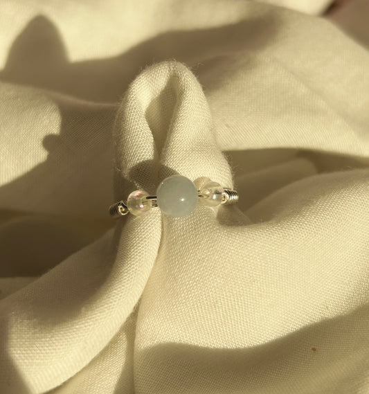 Blue and Pearl silver ring