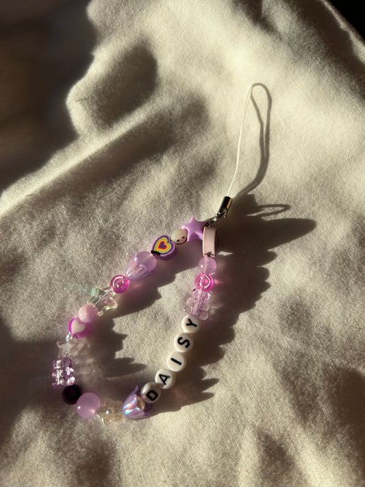 Personalised beaded phone charm