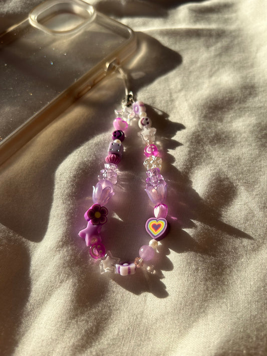 Purple beaded phone charm