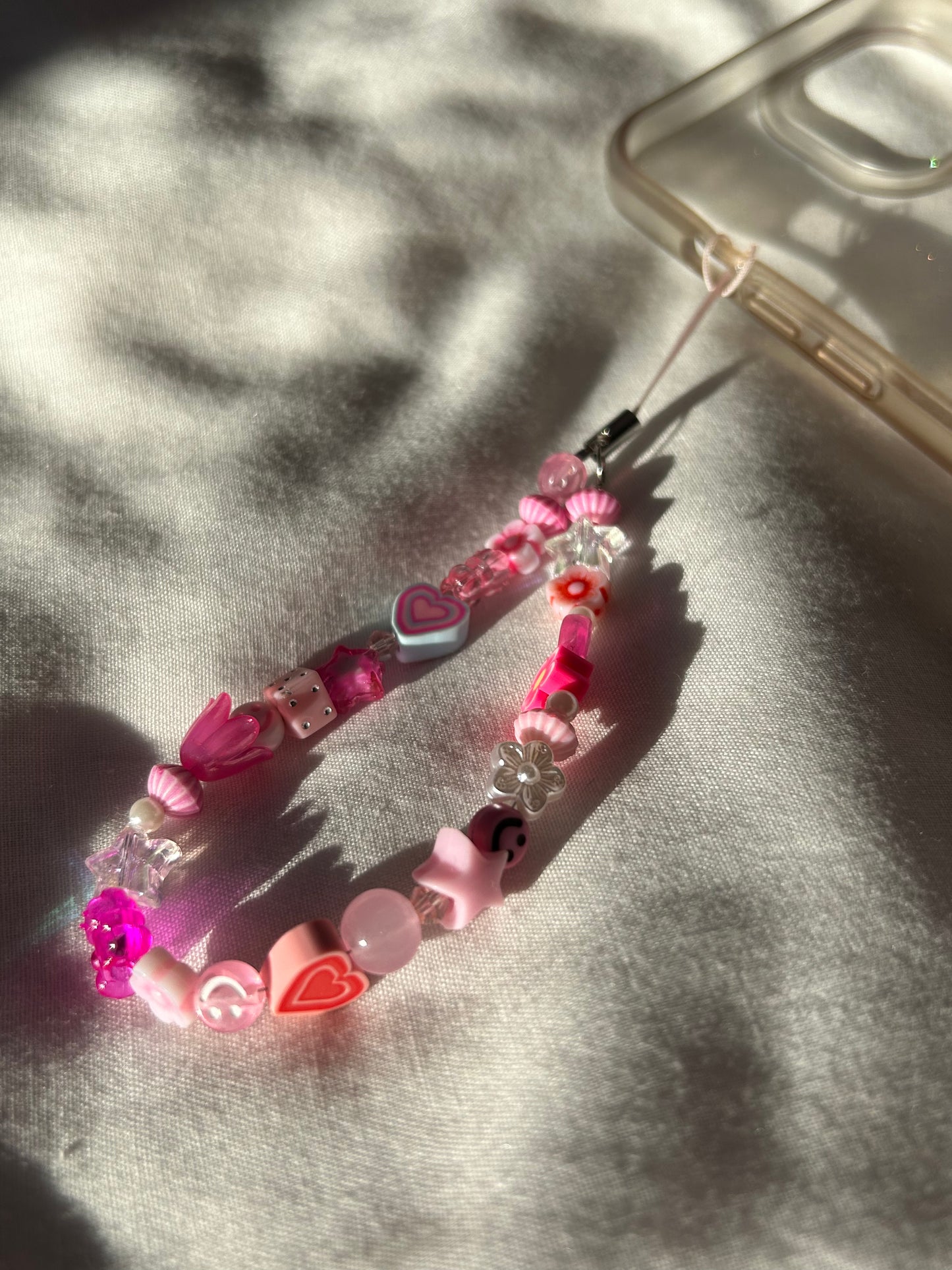 Pink beaded phone charm