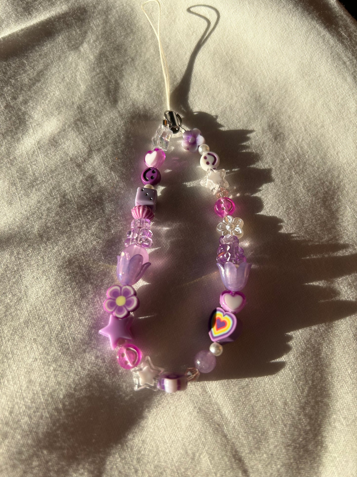 Purple beaded phone charm