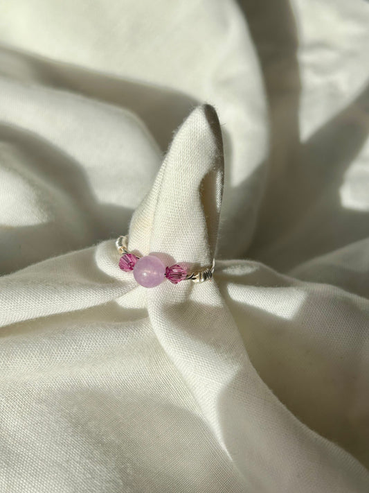 Purple crystal silver ring