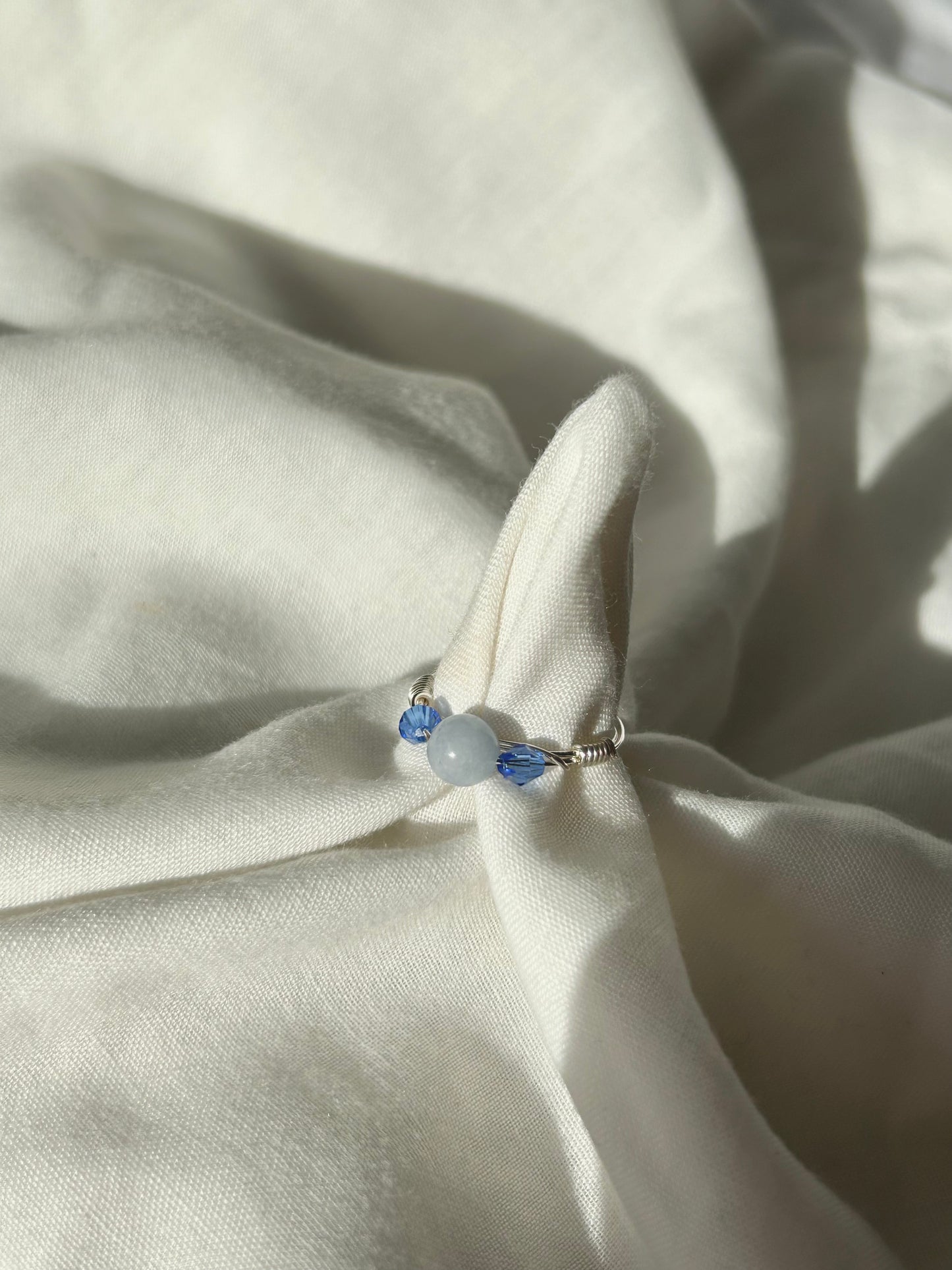 Blue crystal silver ring