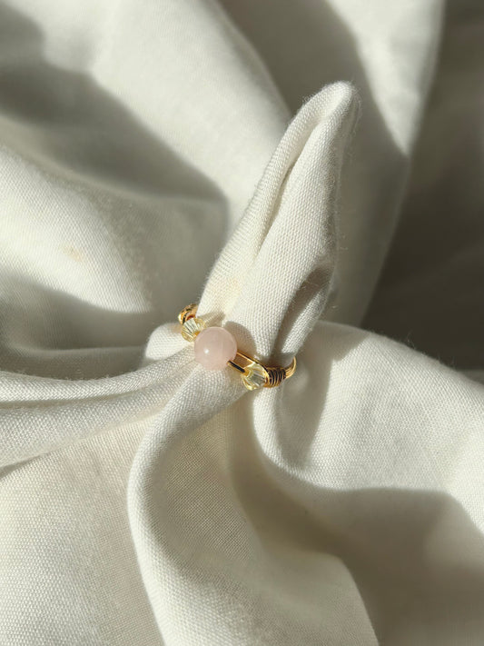 Pink and yellow crystal gold ring