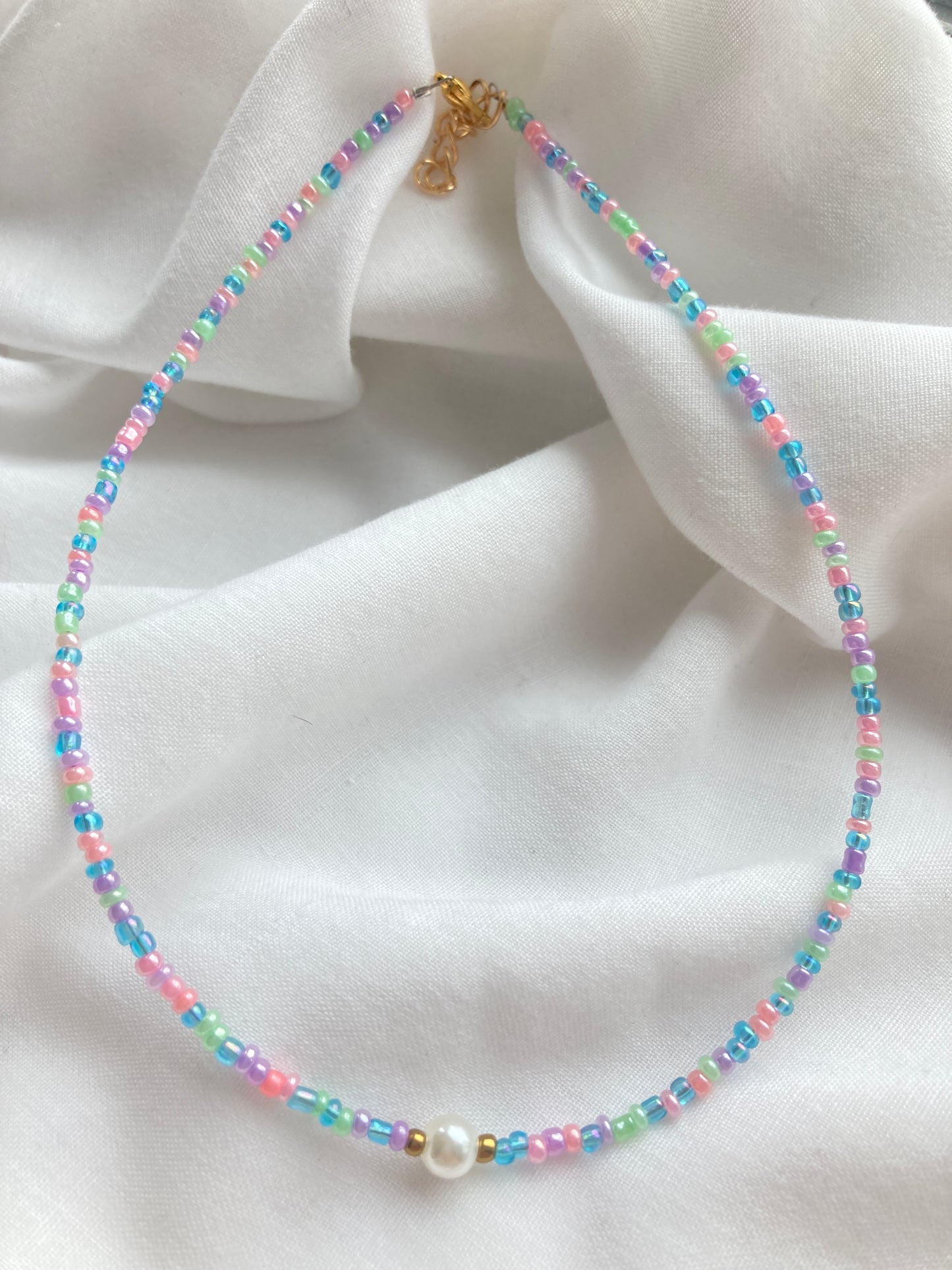 Multicoloured beaded necklace.