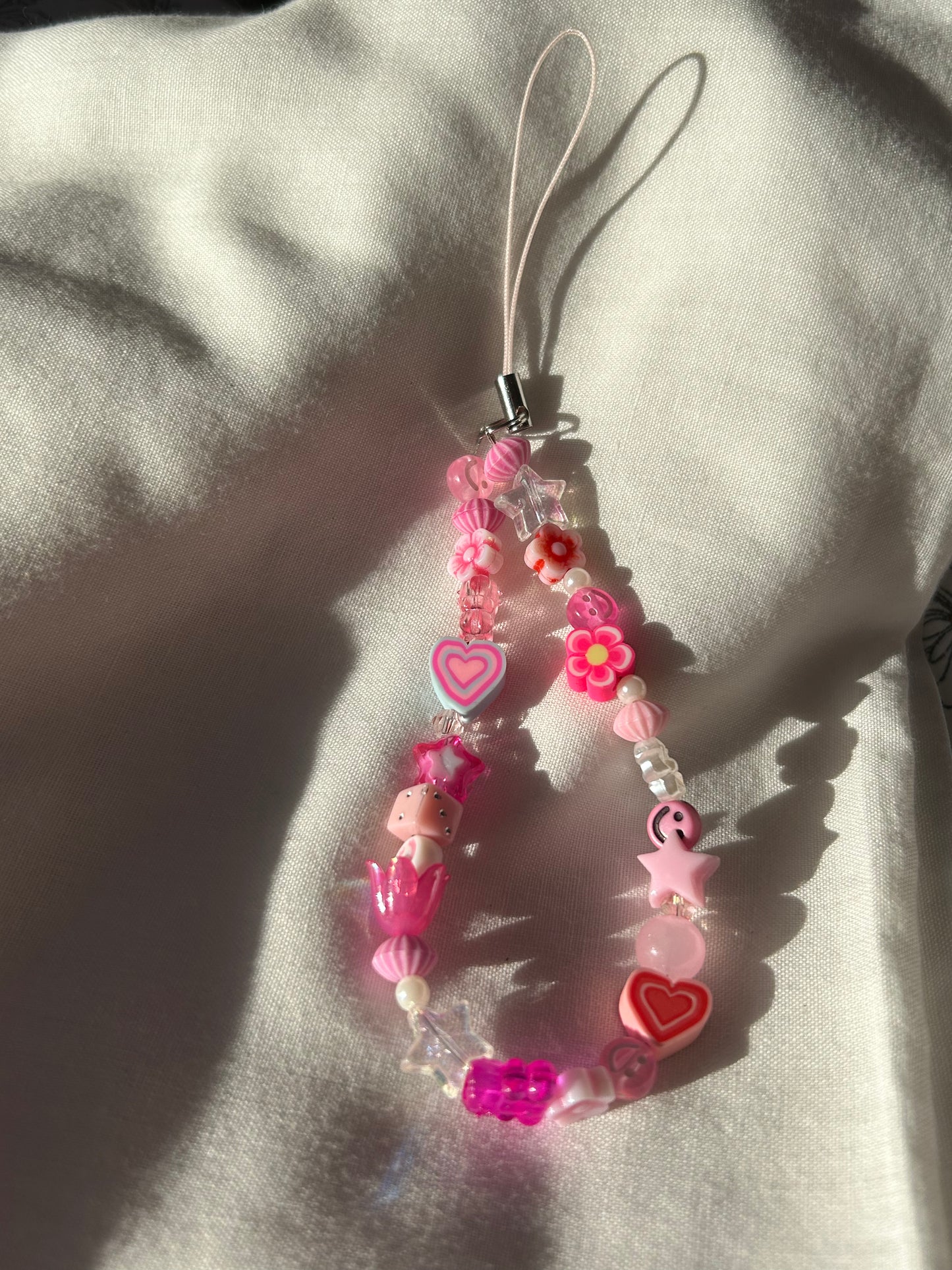 Pink beaded phone charm